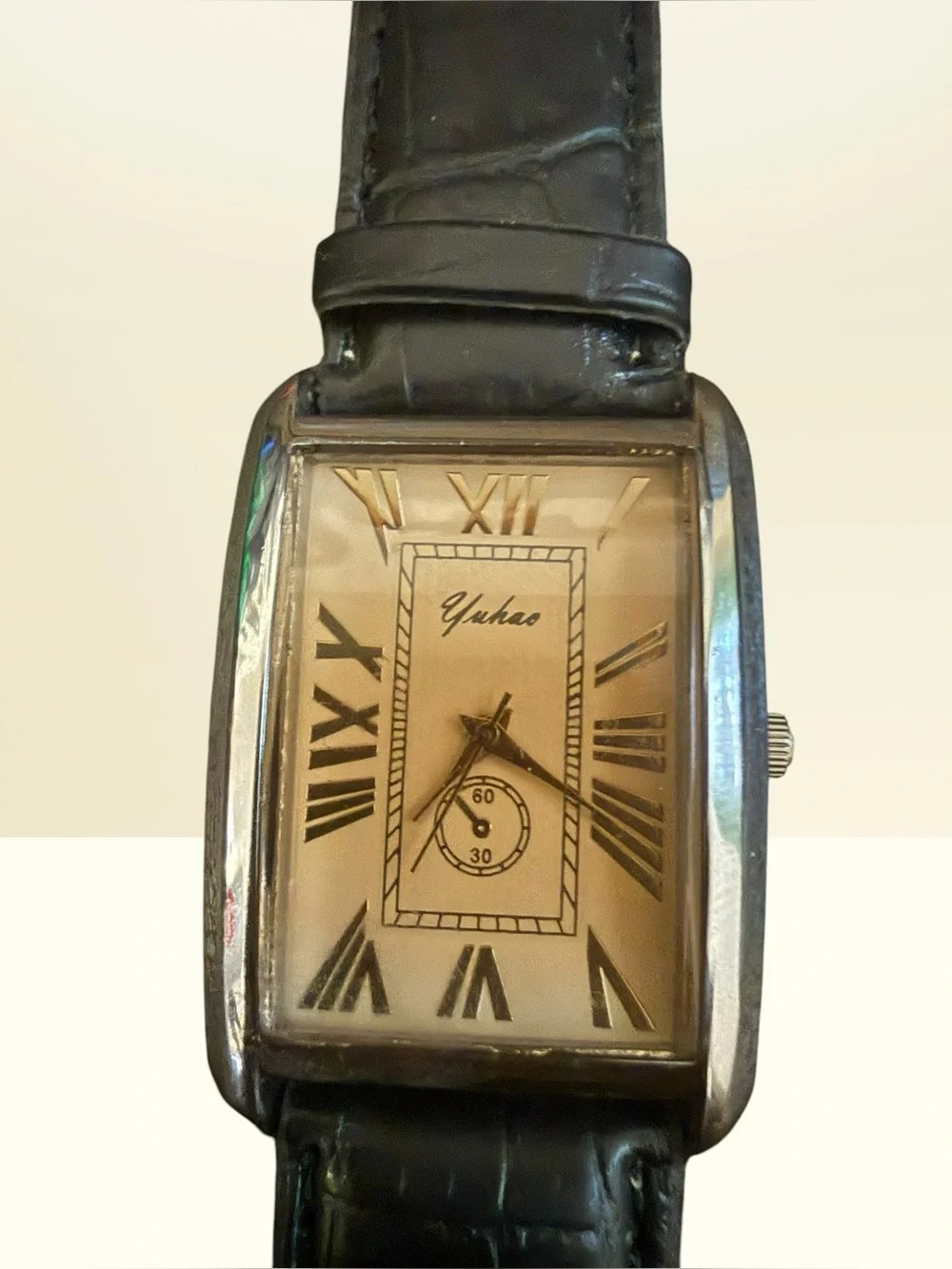 Men’s Yuhuo Ss Comfort Curve Rectangular Dress Watch in Black and Silver - Picture 1 of 4
